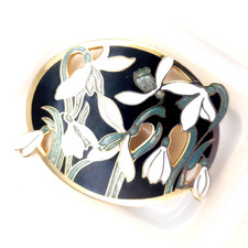 Vintage Snowdrop Brooch Black Cloisonne Enamel Lapel Pin Anniversary Gift
