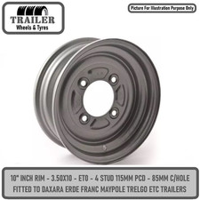 Trailer Wheel Rim 3.50 x 10 inch 4 x 115mm PCD Silver Erde Daxara Franc Trelgo
