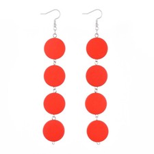 Wood Disc Dangle Earrings - Red