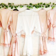 High quality Satin Robe with Lace Trim Bride to be Bridesmaid Wedding