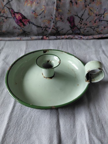 Vintage green enamel chamber - vintage,