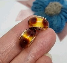 Genuine Pandora 14k Gold Brown Mystic Calla Murano Glass Charm X 2 ? 585 ALE