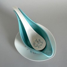 MIDWINTER POTTERY CASSANDRA COMPLETE SAUCE BOAT SET LADLE STAND VINTAGE GRAVY A1