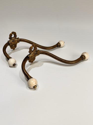 Pair victorian brass ceramic - brass,