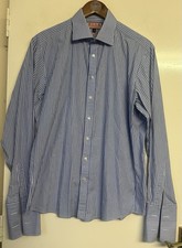 Thomas Pink Men’s Blue Slim Fit Long Sleeve Cotton Shirt Size Large Collar 16”
