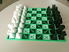 3D Printed Chess Set Minechess Minecraft Style Chess Set Gameboard and Pieces