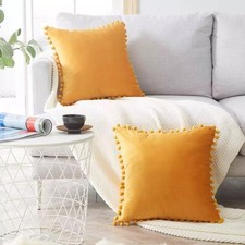 Pom-poms Luxury Soft Particle Velvet Cushion Covers Solid Color Sofa Decor UK