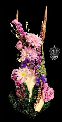 Real roe deer skull floral - real,