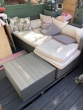 Grey Rattan Garden Furniture L Shaped Sofa & Tables Or Double Day Bed Cushions