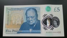 Aa33 444432 5 pound note. Unc