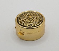 Vintage Pill Box Damascene Round Gold Black Trinket Hinged Lidded