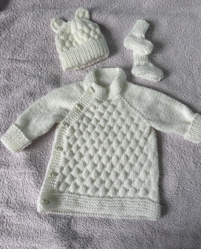 Newborn unisex white - hand, knit