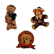 Teddy Rhinestone Bear Playing Sax B.B.C & Father Xmas Bear Brooches Charity Sale