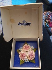 Vintage Aynsley Flower Brooch Fine Bone China Original Box