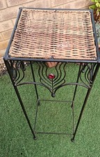 Wrought Iron Rattan plant stand Table Jardiniere ART NOUVEAU Peacock Eye Red