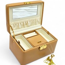 Vintage M&S Light Gold Jewellery Box with Mirror & Tassel Key – Excellent Travel