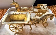 Antique Solid Brass Horse and Cart & Horse and Buggy, Victorian style