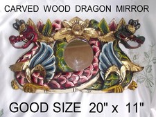 * BALINESE * Colourful CARVED WOOD Dragon Mirror * 20 x 11" GOOD size *
