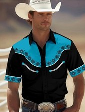 Cowboy Western Shirt Men's Funky Fashion Floral Hawaiian Tribal Style Mens Tops
