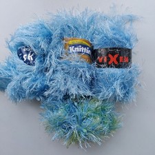 194g  Mixed Brands Light Blue Green Eyelash Yarn Wool Knitting Craft Crochet