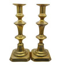 Pair of Antique Brass c.10 inch Ejector Candlesticks - Victorian