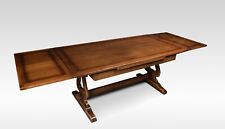 Very Large Oak Draw Leaf Refectory Table | Lyre Scroll Supports
