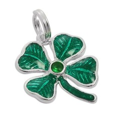 Sterling Silver & Green Enamel 4 Leaf Clover Charm Lucky Shamrock Charms