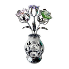 Crystocraft Vase Of Flowers Crystal Ornament With Swarovski Elements Gift Boxed 