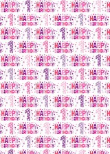 2 Sheets 1st Birthday Wrapping Paper Age 1 Giftwrap Pink Purple Girl (PA-W193)
