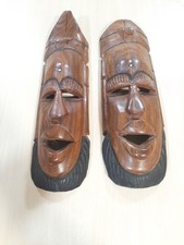 AN ITEM NOT TO BE MISSED,,,,,X2 WOODEN TRIBAL WOODEN WALL MASKS THATS RIGHT 2..