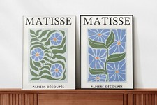 Henri Matisse Style Posters Art Prints, Sage green blue botanical Boho Neutral