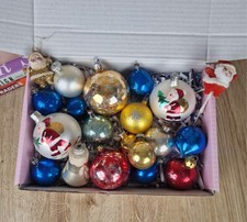 Antique Glass Christmas Baubles Set of 18 Tree Ornaments Decorations Colourful