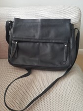 Gigi Medium Black Leather Shoulder Bag Handbag with zip sections vgc