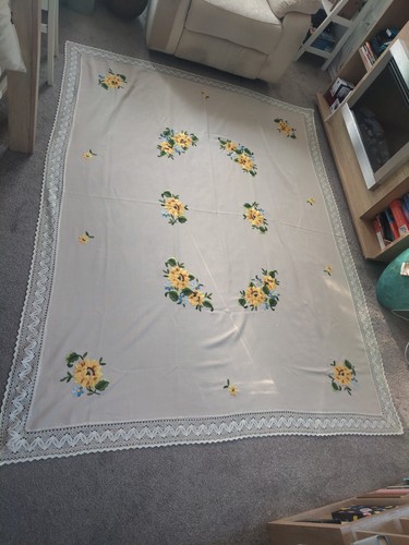 Vintage tablecloth hand - tablecloth,