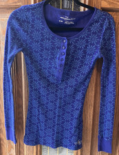 Aeropostale VTG Henley Blue Patterned Waffled Cotton Long Sleeve Women’s Size M