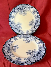 2 x Antique Victorian JHW & Sons Belmont Flow Blue  9" Lunch Plates VGC for Age