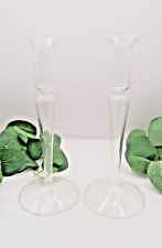 Pair Tall Wine Stemmed Delicate clear Glass Candle Holders 8." High