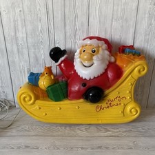Vintage Santa Sleigh Light-Up Blow Mold Christmas Decoration 1999 (2)