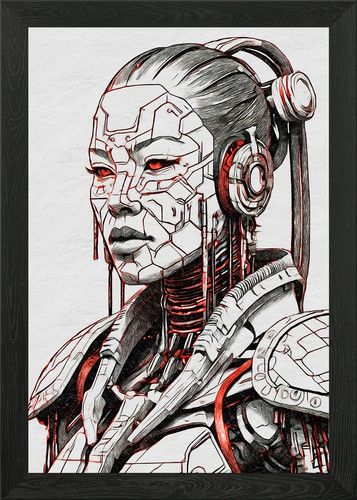 Samurai female robot framed - samurai,