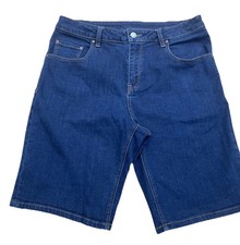 ASOS Dark Blue Denim Jean Shorts Stretch Zip Fly Pockets 34 Inch High Waisted