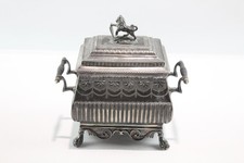 Antique Victorian Biscuit Tin Two Handled Silver Plate Ware w/ Lion Finial 1000g