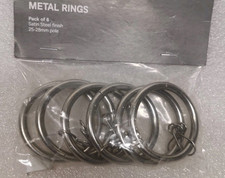 25-28mm METAL Stainless Steel Finish Brass Finish  CURTAIN POLE RINGS Pack of 6