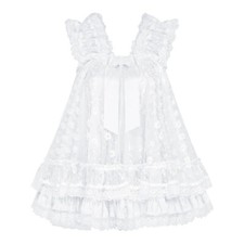 Satini Satin Sissy BabydollFrilly Lace Nightie Negligee Cosplay Nightwear Dress