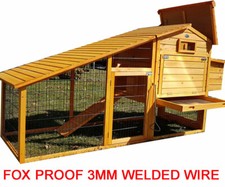 LARGE EXTENDABLE CHICKEN HEN HOUSE COOP POULTRY ARK RUN  7FT-2.2M-FULLY COVERED