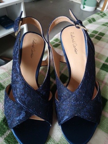 Ladies sling back navy blue - back,