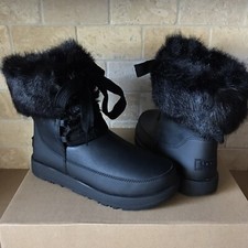UGG GRACIE BLACK WATERPROOF LEATHER SHEEPSKIN SHORT SNOW BOOTS SIZE US 9 WOMEN