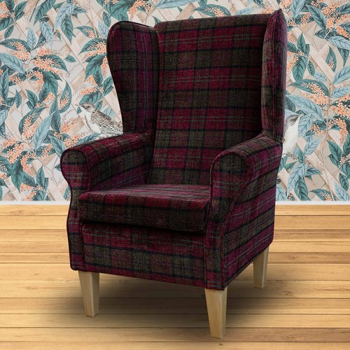Red tartan highback armchair - tartan,