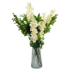 Artificial Berry Delphinium Flowers Cream Flower Mix Glass Vase Large 60cm