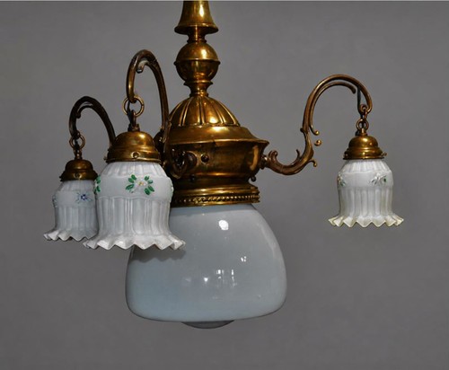 Brass chandelier opaline - chandelier,