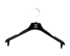 CHANEL BLACK & GOLD VELVET COAT HANGER CC LOGO AUTHENTIC CLASSIC CHIC FRENCH